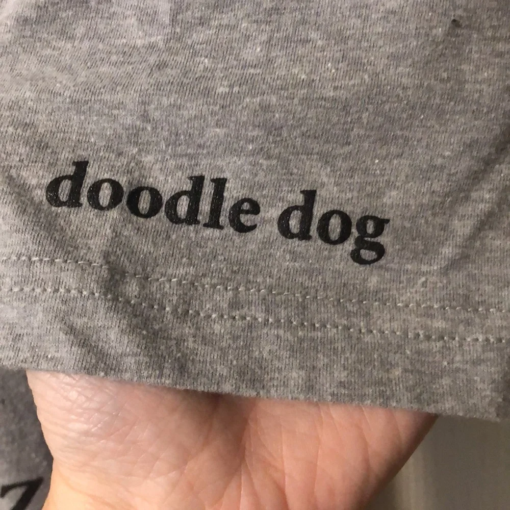 Womens Doodle Dog Perfect in every size coffee cup tee shirt sz L heather gray - Picture 3 of 5